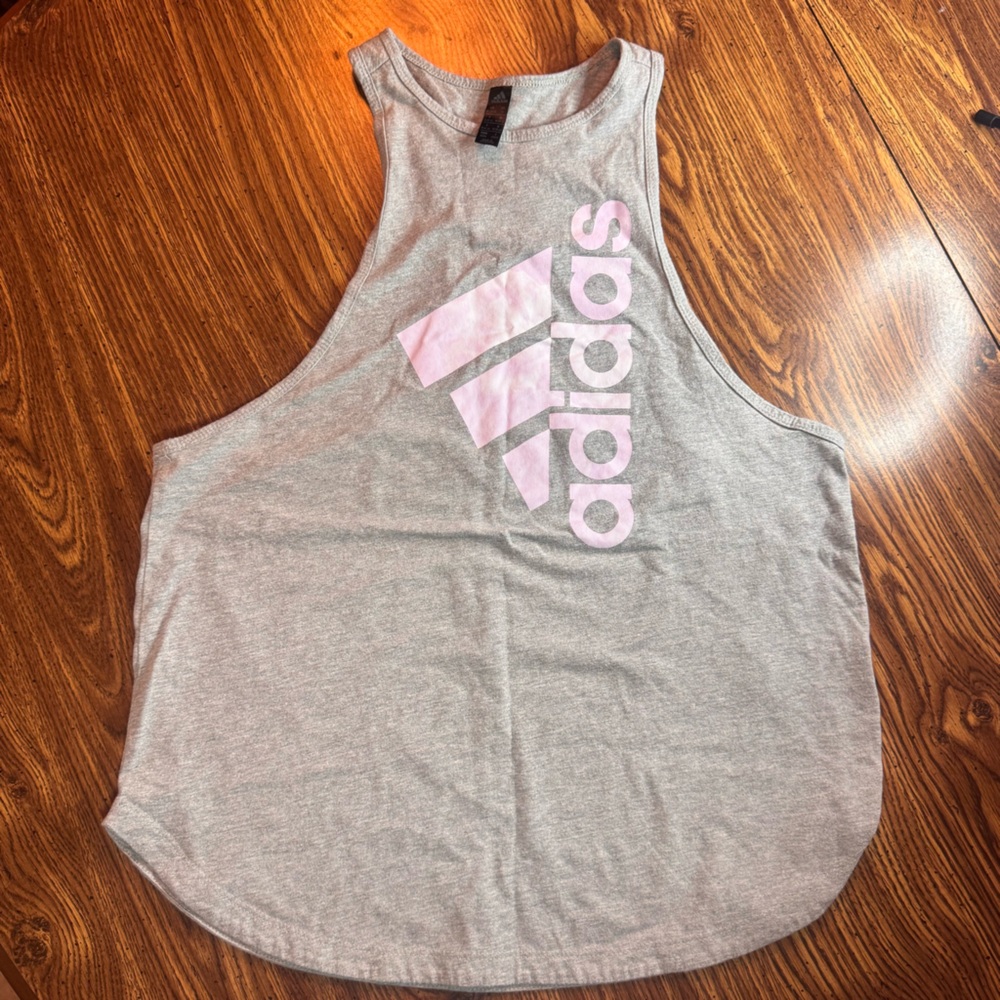 Adidas Heather Gray Tank with Light Pink Logo